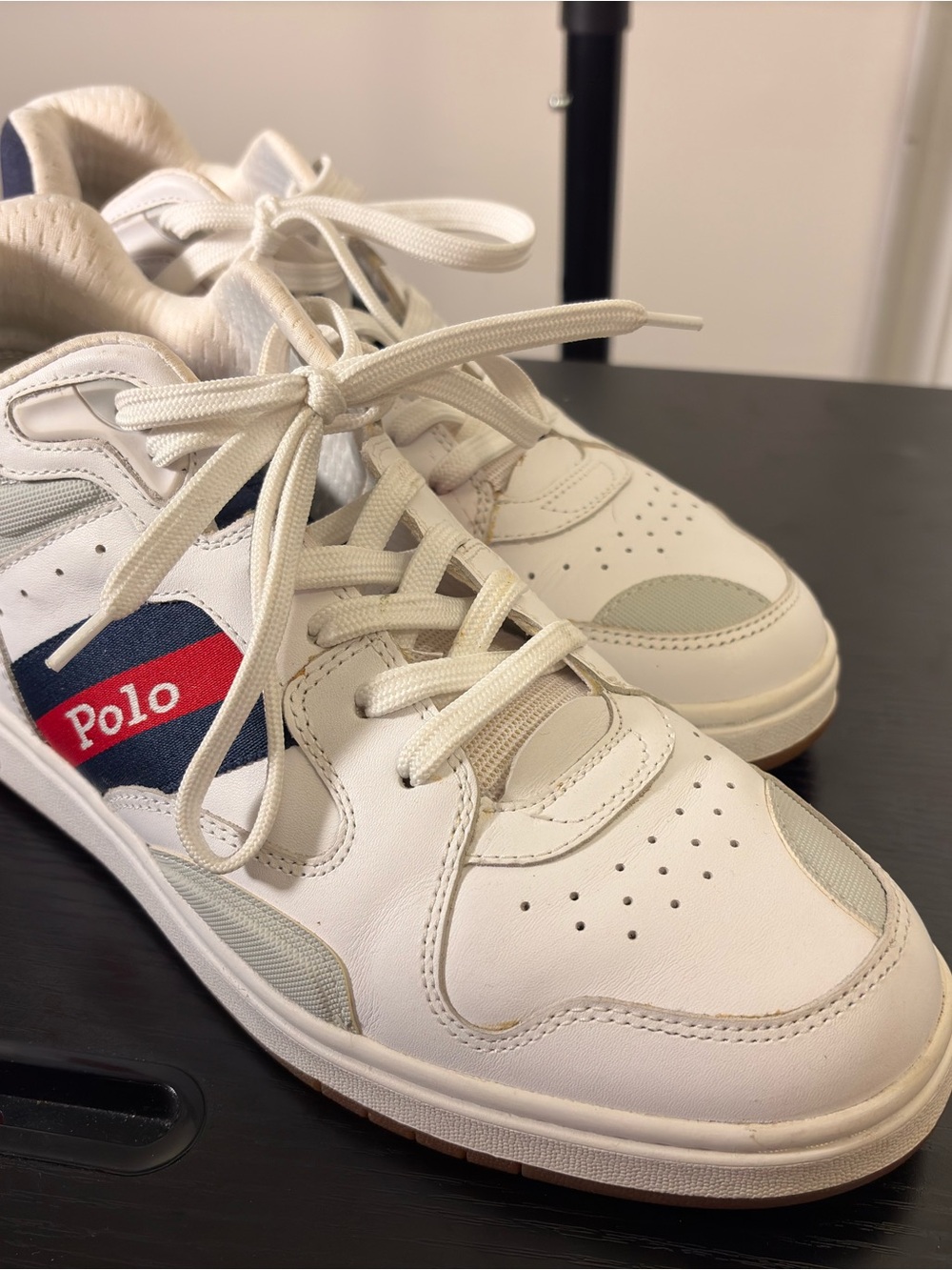 Polo by Ralph Lauren White Navy Red Leather Sneakers